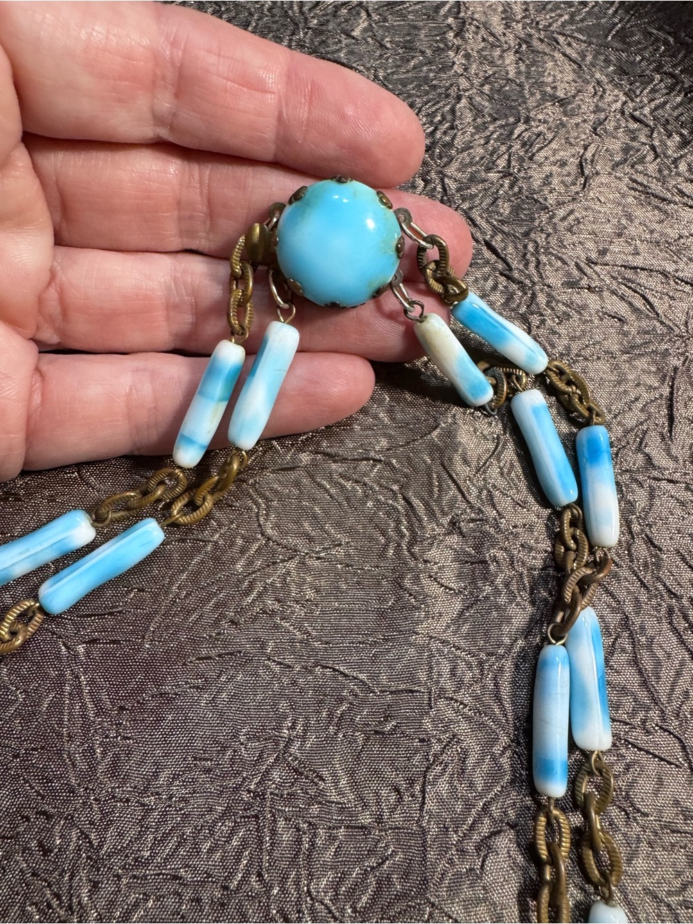 Blue Beaded Double Strand Necklace – Unbranded - Picture 2 of 4